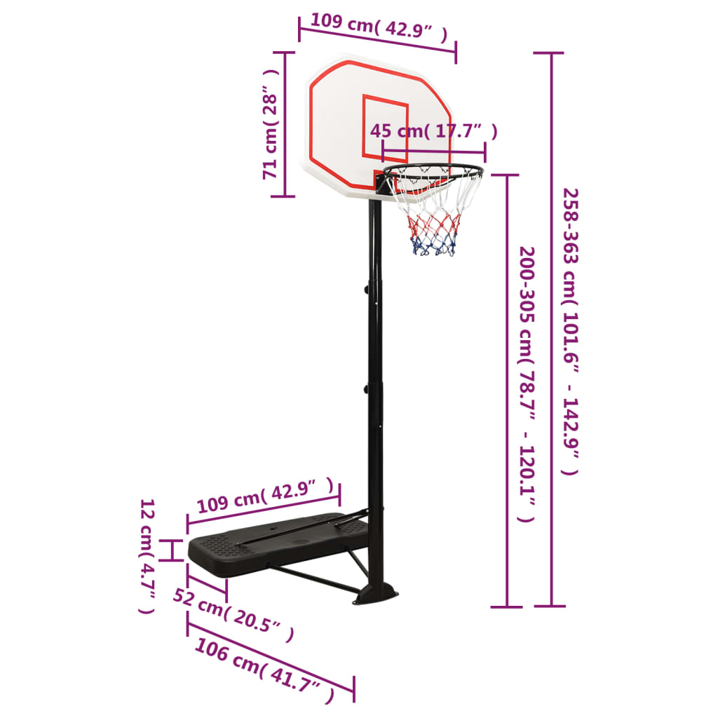 vidaXL Basketball Stand White 258-363 cm Polyethene