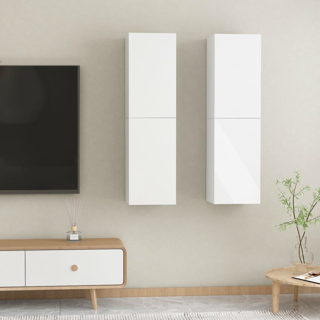 vidaXL TV Cabinets 2 pcs High Gloss White 30.5x30x110 cm Engineered Wood
