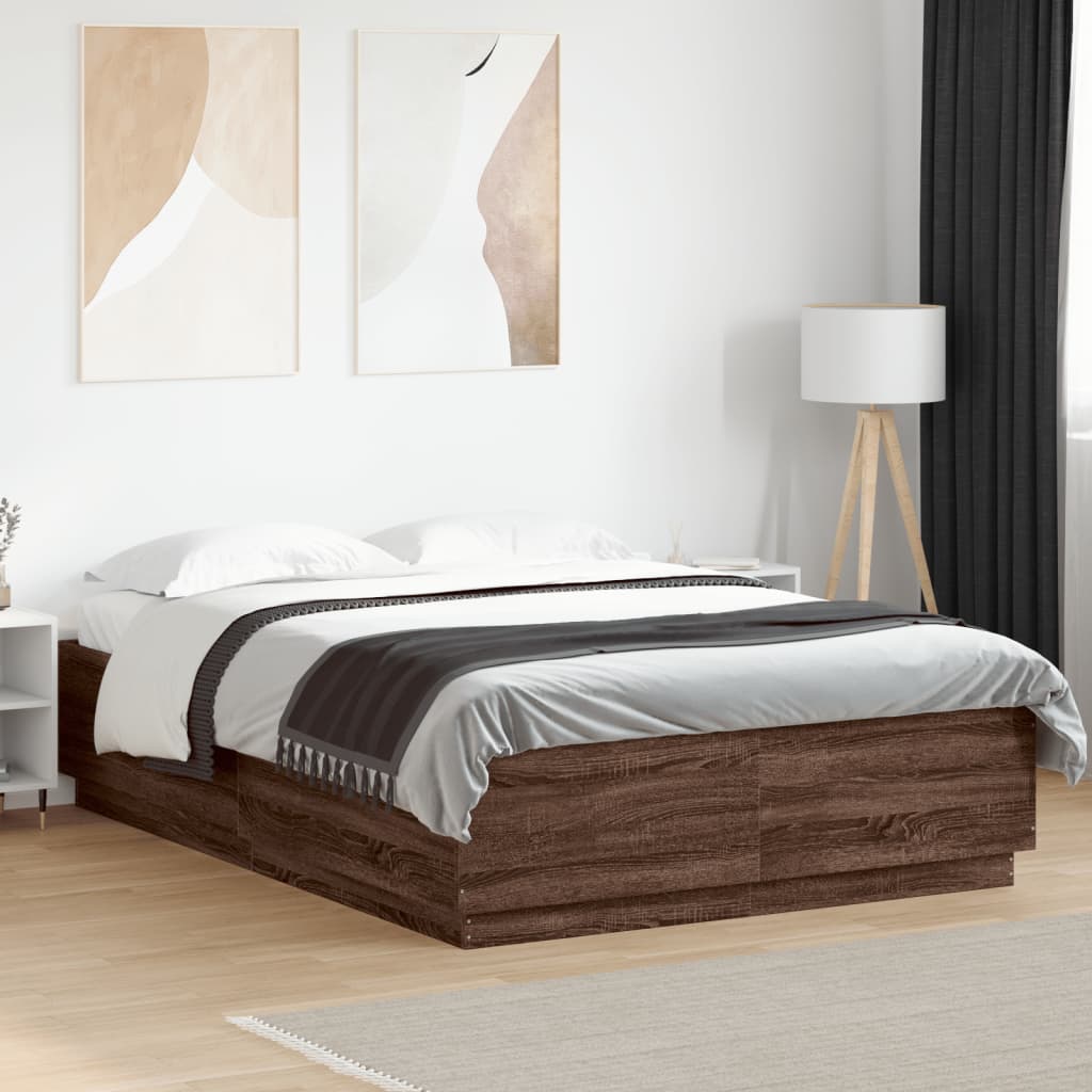 vidaXL Bed Frame with LED Lights Brown Oak 120x200 cm Engineered Wood