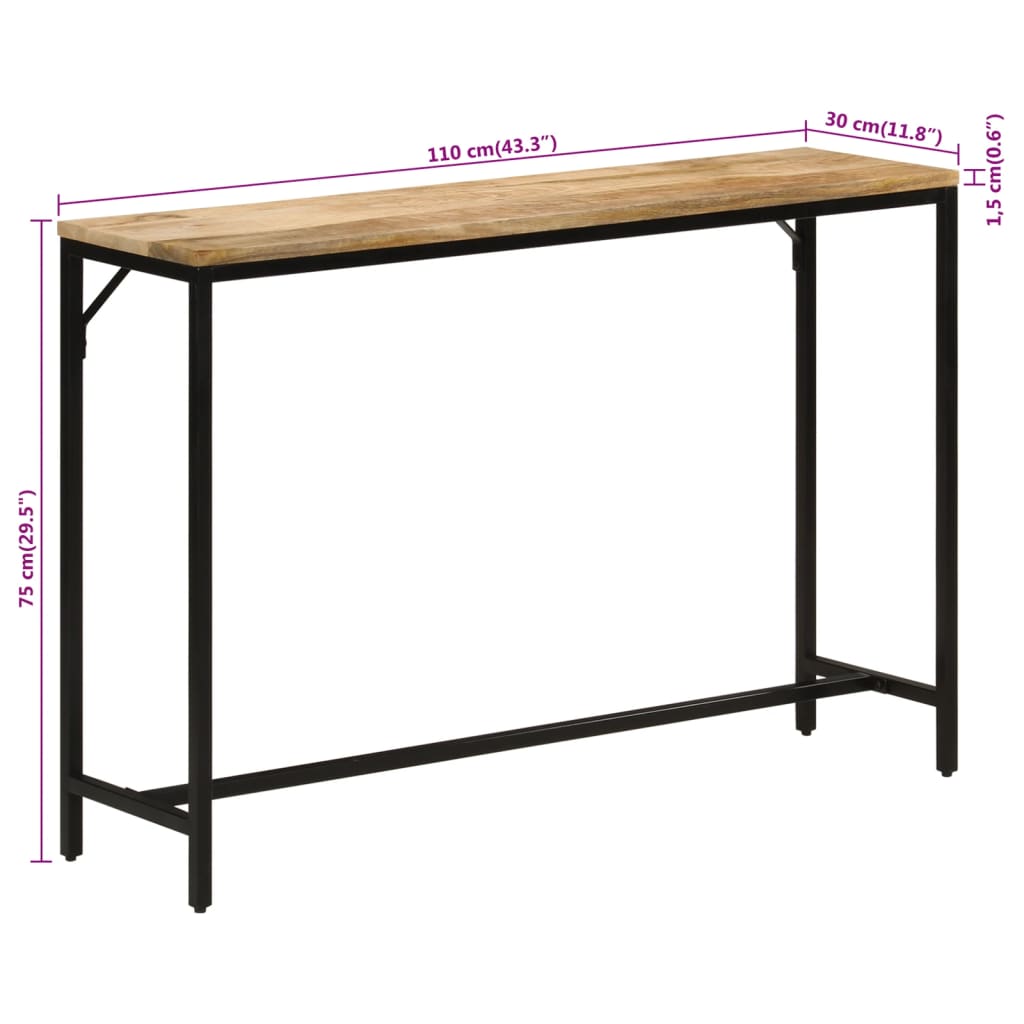 vidaXL Console Table 110x30x75 cm Solid Rough Mango Wood and Iron