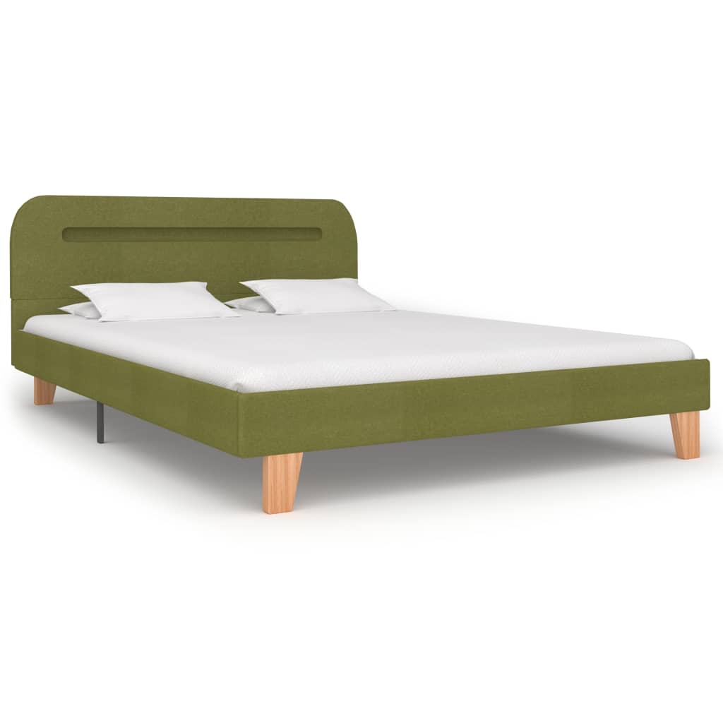 vidaXL Bed Frame with LED Green Fabric 135x190 cm Double