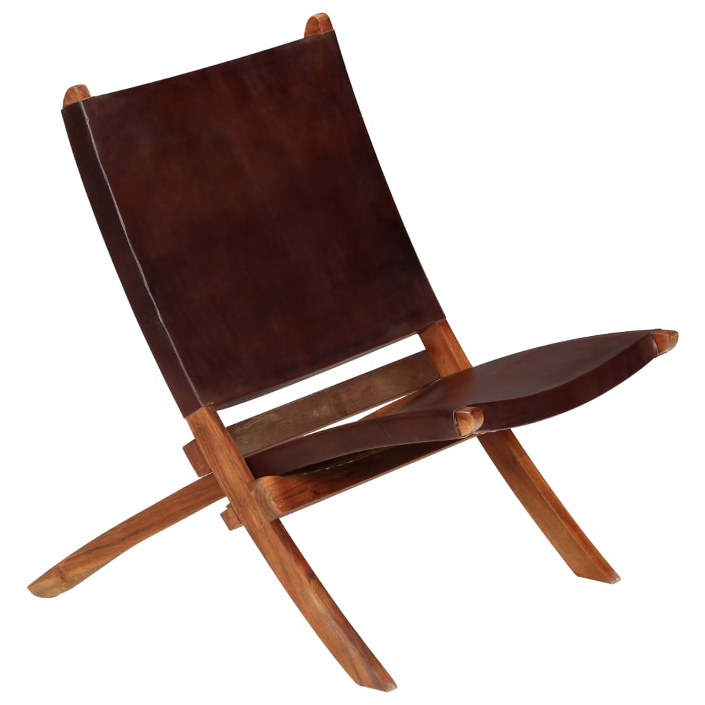 vidaXL Folding Relaxing Chair Brown Real Leather
