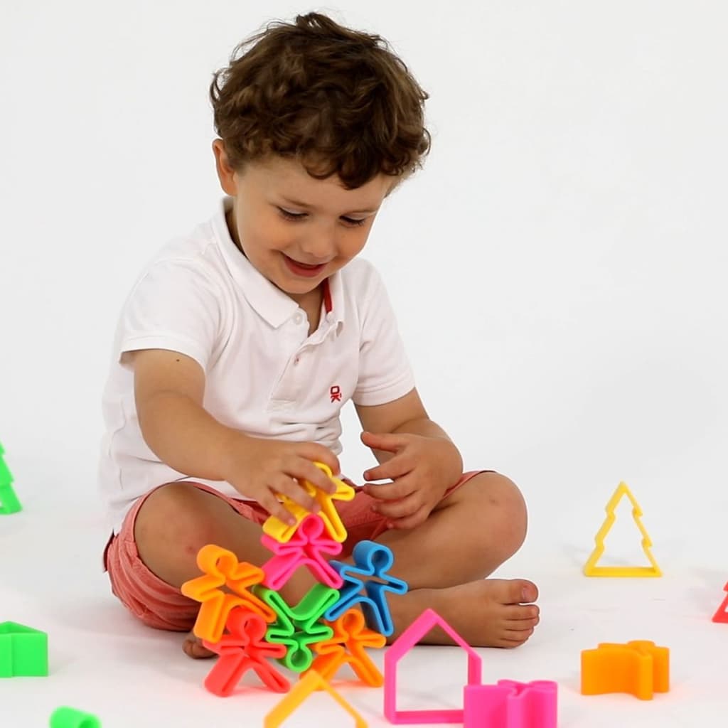 dëna Silicone Toy Set Kids. Houses & Trees Neon 54 pcs