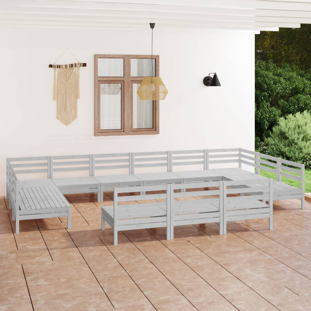 vidaXL 13 Piece Garden Lounge Set White Solid Wood Pine