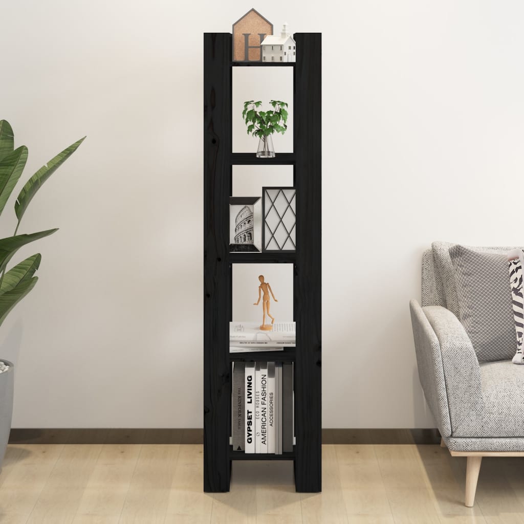 vidaXL Book Cabinet/Room Divider Black 41x35x160 cm Solid Wood Pine