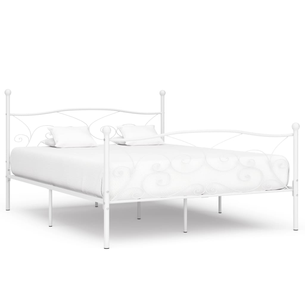 vidaXL Bed Frame with Slatted Base White Metal 200x200 cm