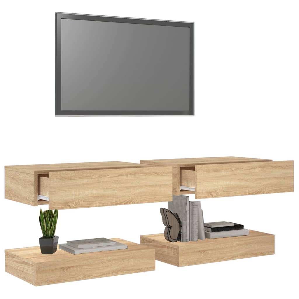 vidaXL TV Cabinets with LED Lights 2 pcs Sonoma Oak 60x35 cm