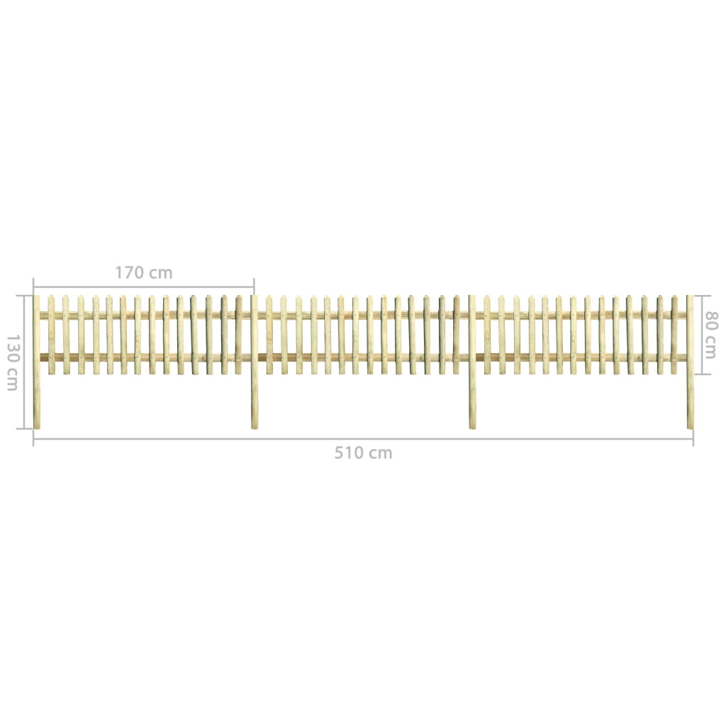 vidaXL Picket Fence Impregnated Pinewood 5.1 m 130 cm 5/7cm