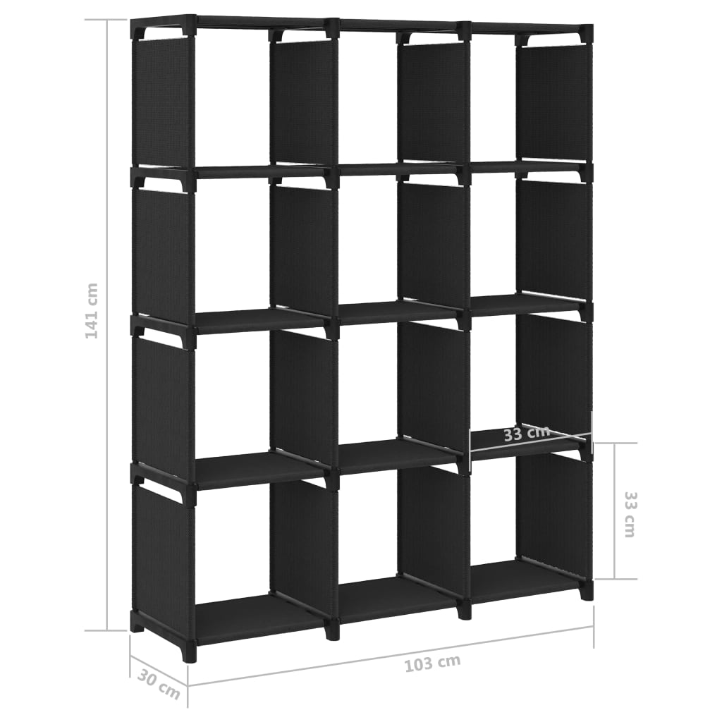 vidaXL 12-Cube Display Shelf Black 103x30x141 cm Fabric