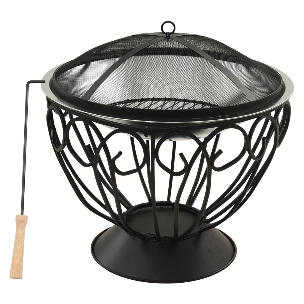 vidaXL 2-in-1 Fire Pit and BBQ with Poker 59x59x60 cm Stainless Steel