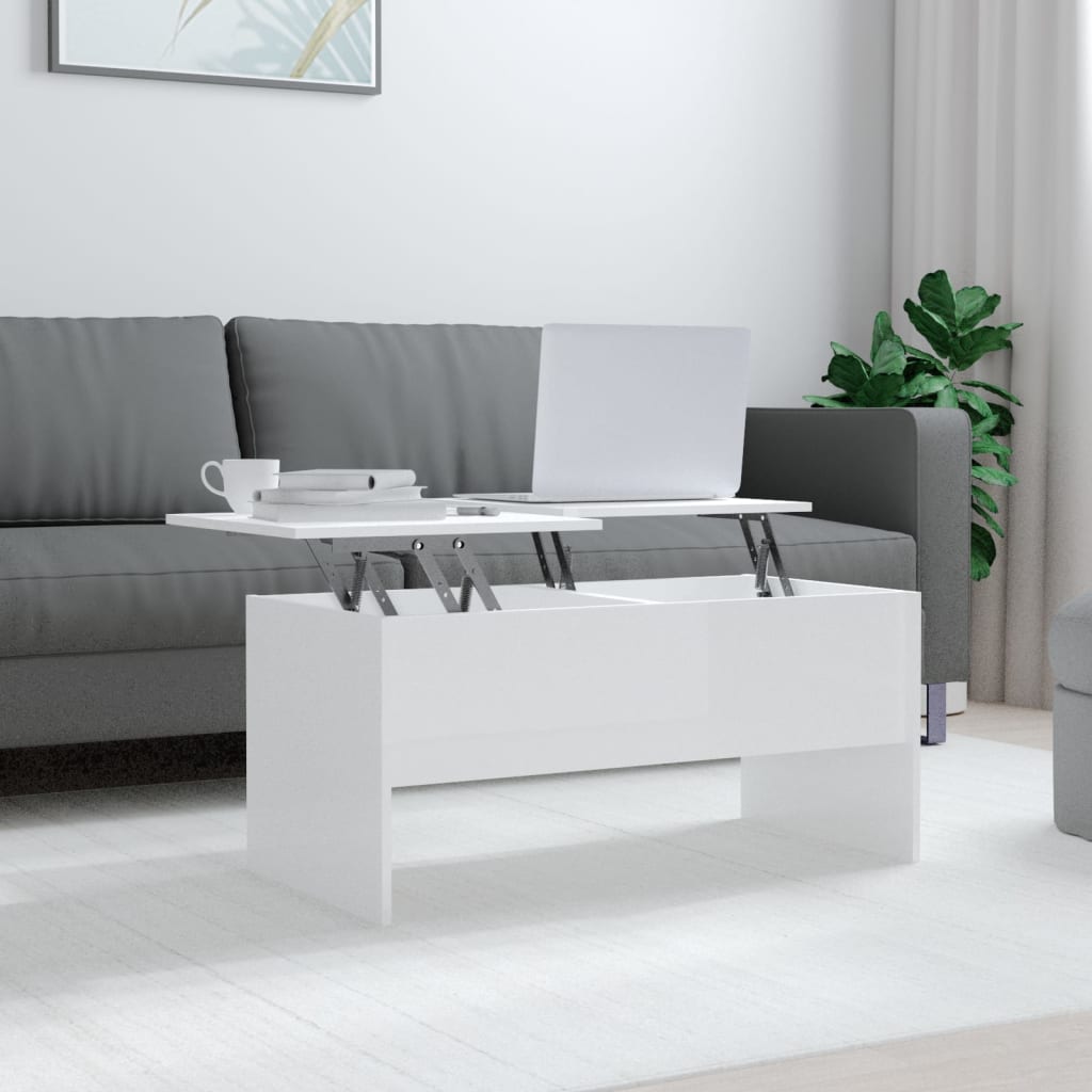 vidaXL Coffee Table High Gloss White 102x50.5x46.5 cm Engineered Wood