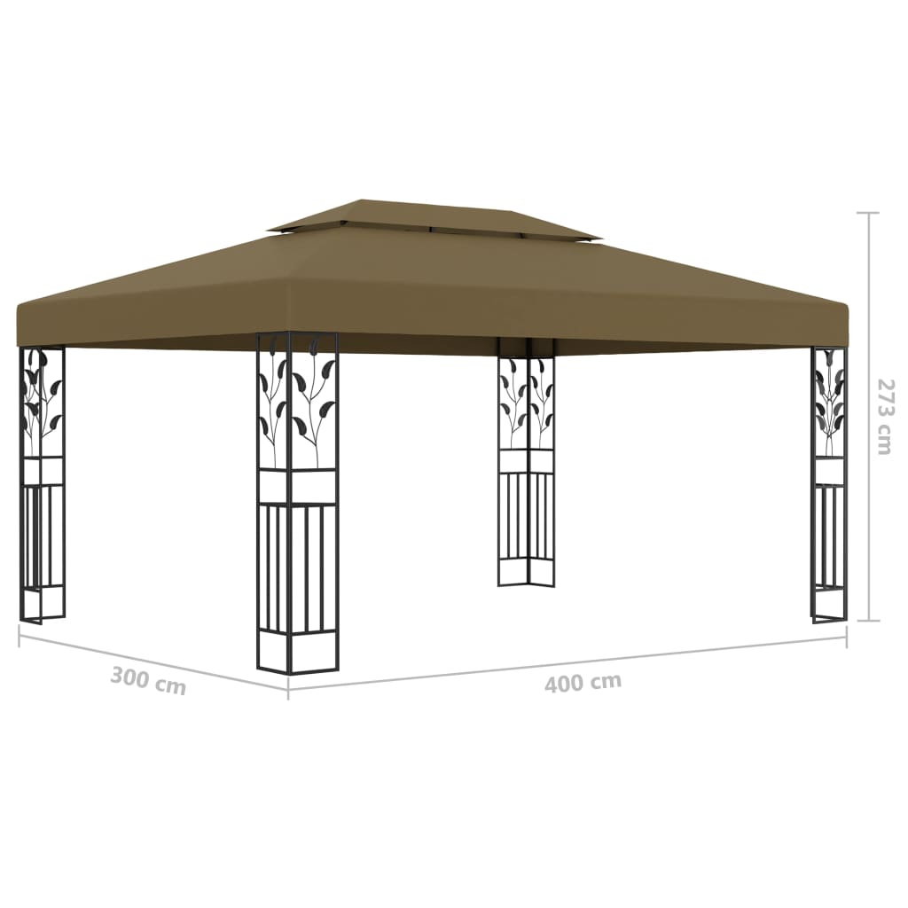 vidaXL Gazebo with Double Roof&LED String Lights 3x4 m Taupe