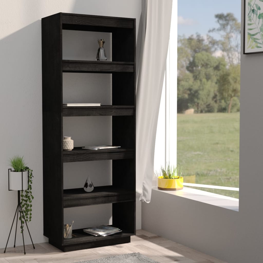 vidaXL Book Cabinet/Room Divider Black 60x35x167 cm Solid Pinewood