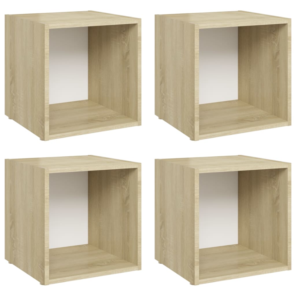 vidaXL TV Cabinets 4 pcs White and Sonoma Oak 37x35x37 cm Chipboard