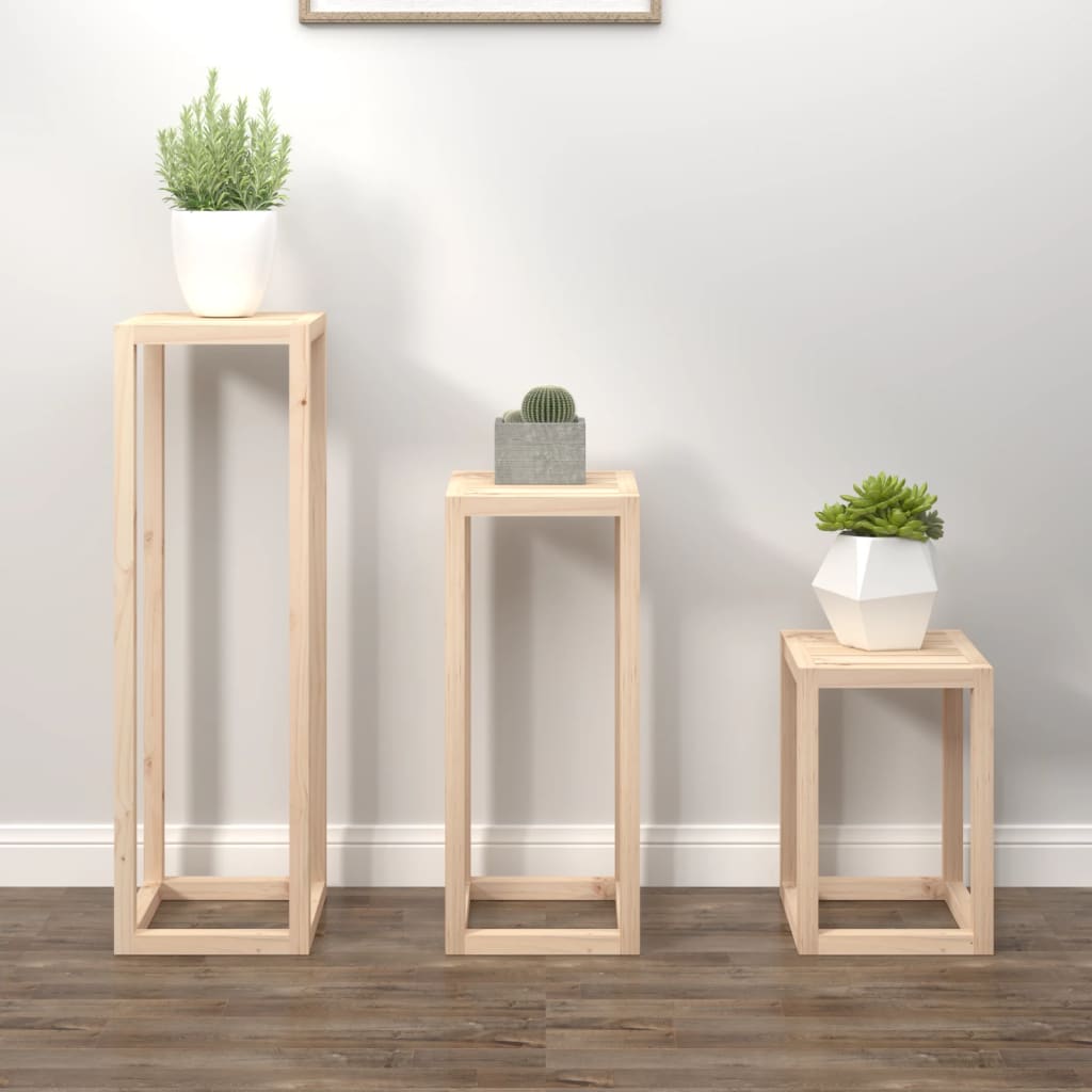 vidaXL 3 Piece Plant Stand Set Solid Wood Pine