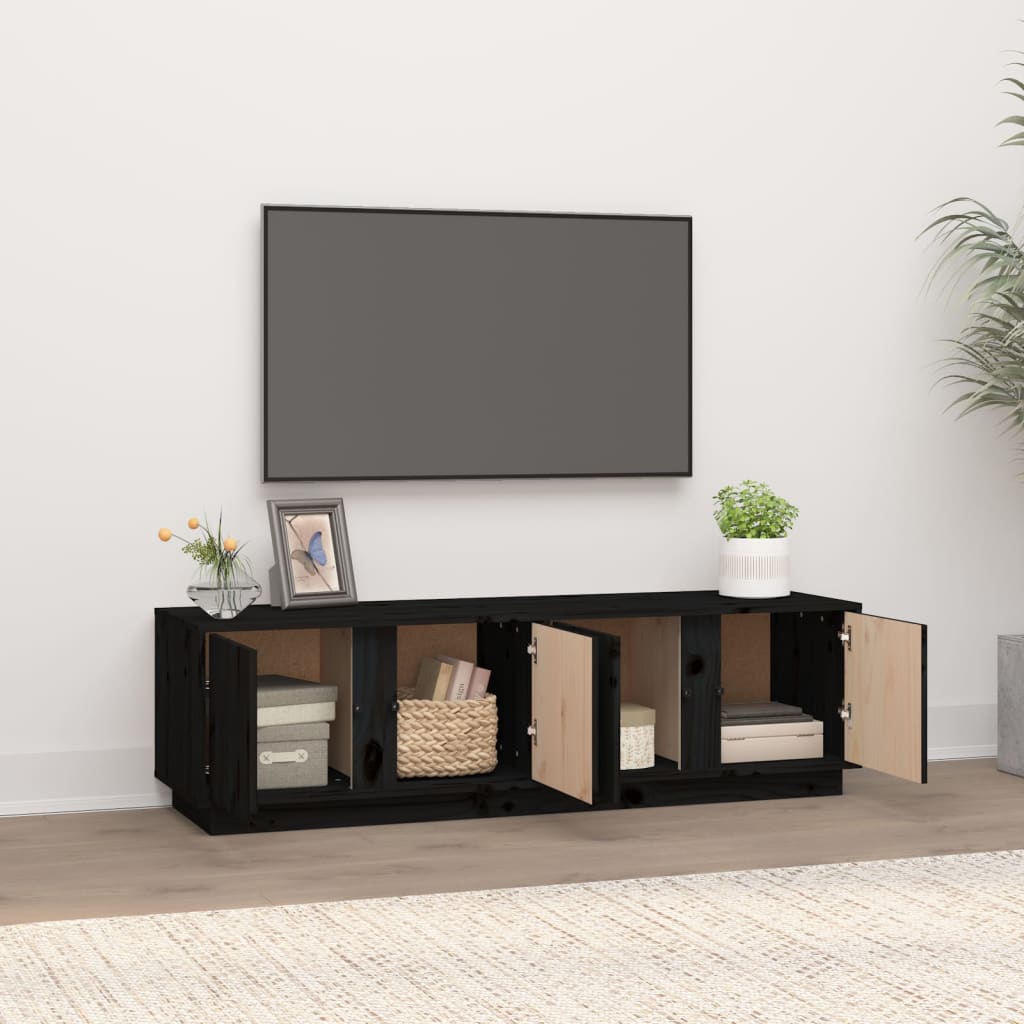 vidaXL TV Cabinet Black 140x40x40 cm Solid Wood Pine