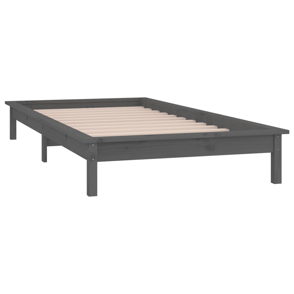 vidaXL LED Bed Frame Grey 90x190 cm Single Solid Wood