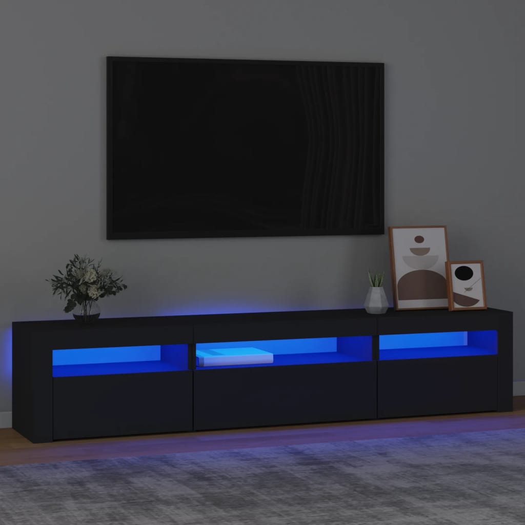 vidaXL TV Cabinet with LED Lights Black 195x35x40 cm