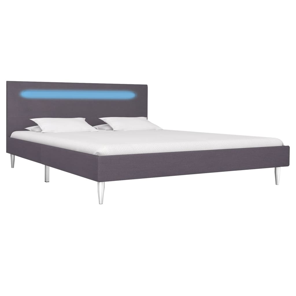vidaXL Bed Frame with LED Grey Fabric 140x200 cm