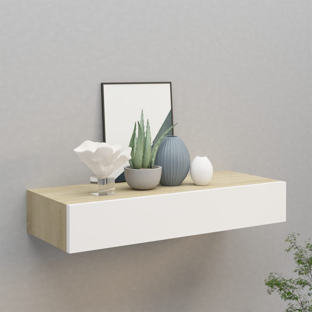 vidaXL Wall-mounted Drawer Shelf Oak and White 60x23.5x10cm MDF
