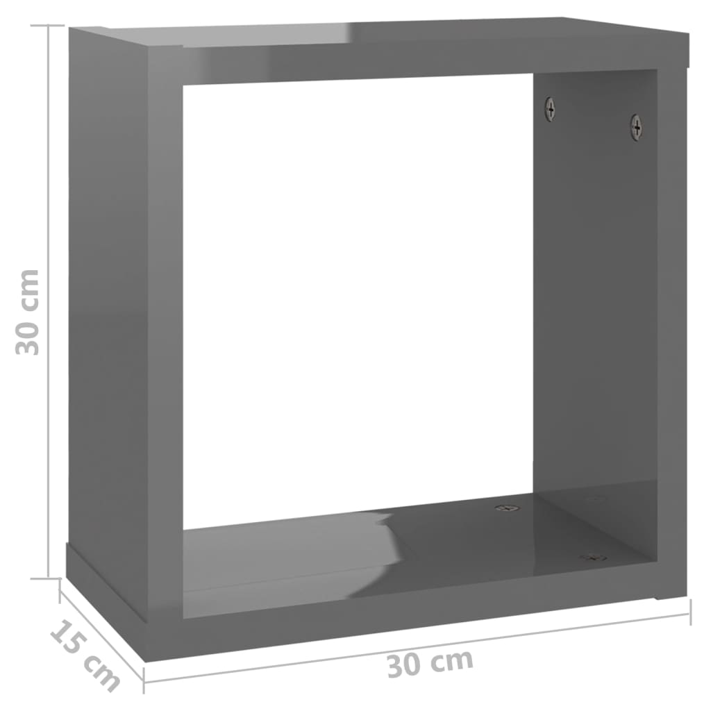 vidaXL Wall Cube Shelves 4 pcs High Gloss Grey 30x15x30 cm