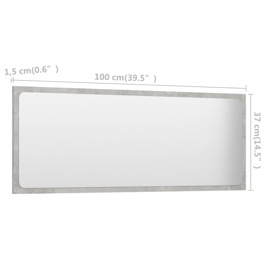 vidaXL Bathroom Mirror Concrete Grey 100x1.5x37 cm Engineered Wood