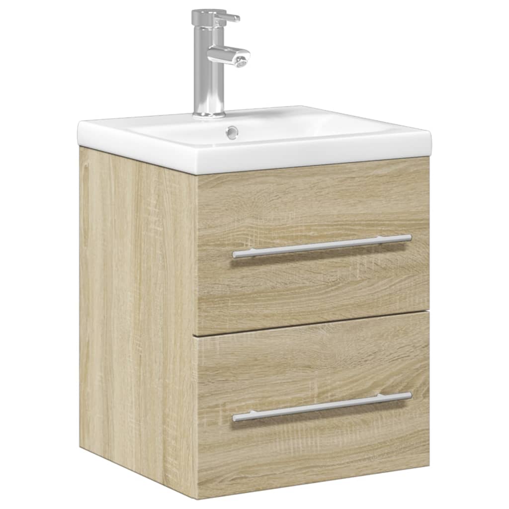 vidaXL Bathroom Sink Cabinet with Built-in Basin Sonoma Oak