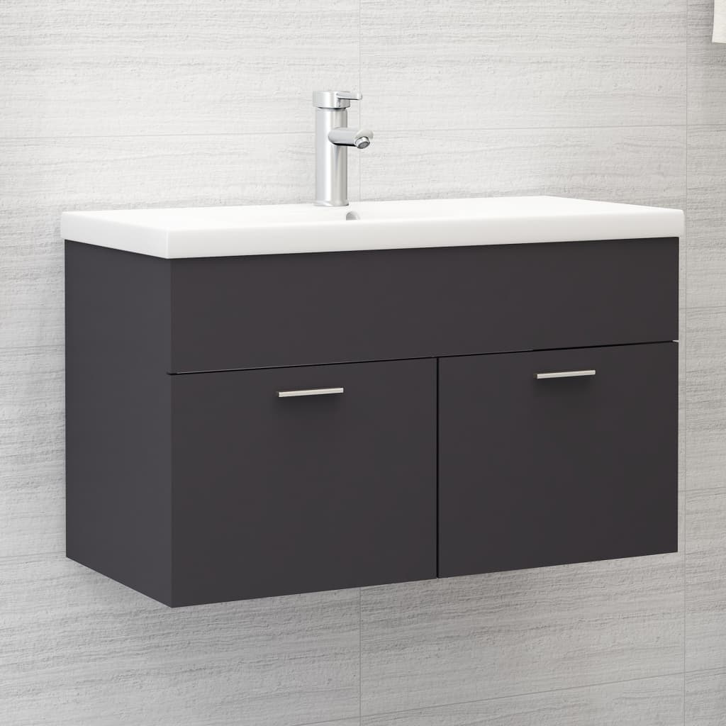 vidaXL Sink Cabinet with Built-in Basin Grey Engineered Wood