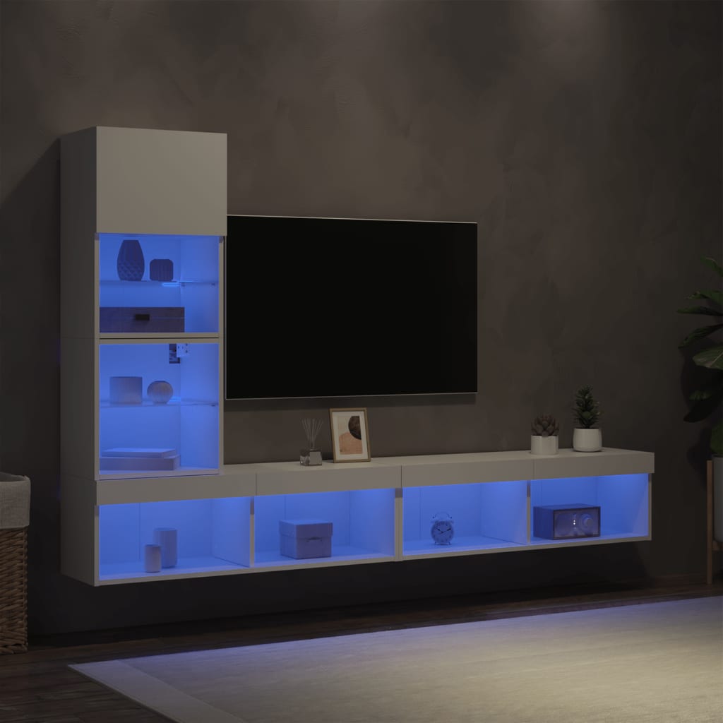 vidaXL 4 Piece TV Wall Units with LED White Engineered Wood