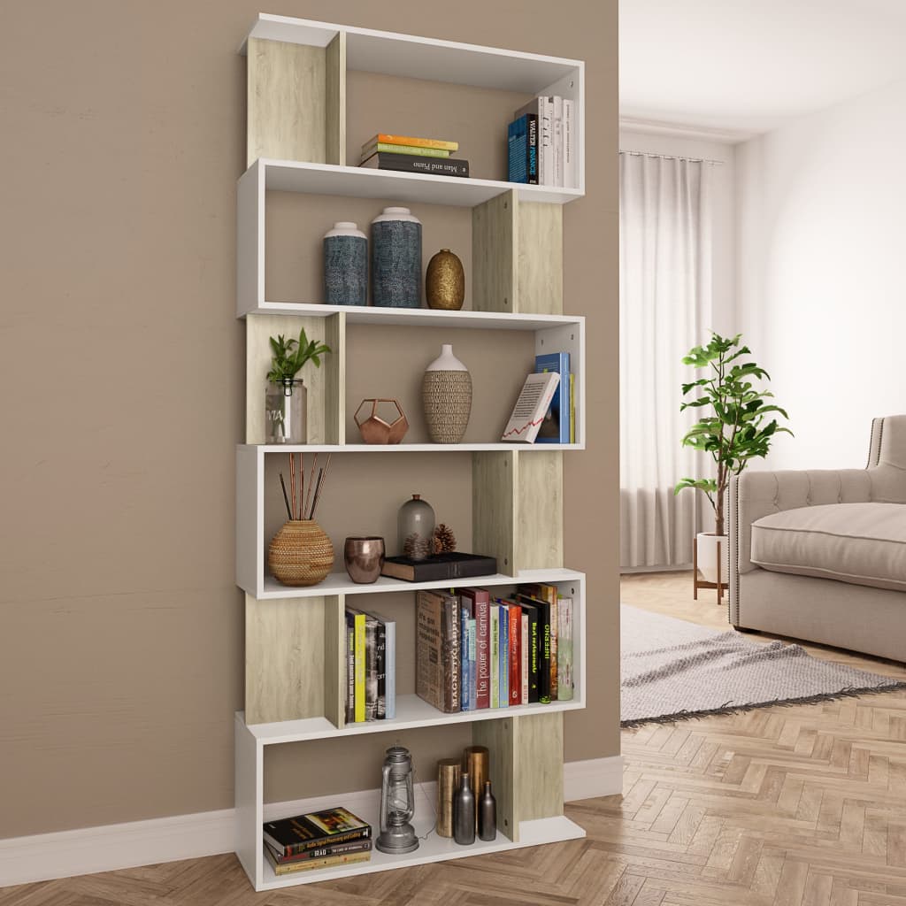 vidaXL Book Cabinet/Room Divider White and Sonoma Oak 80x24x192 cm Engineered Wood