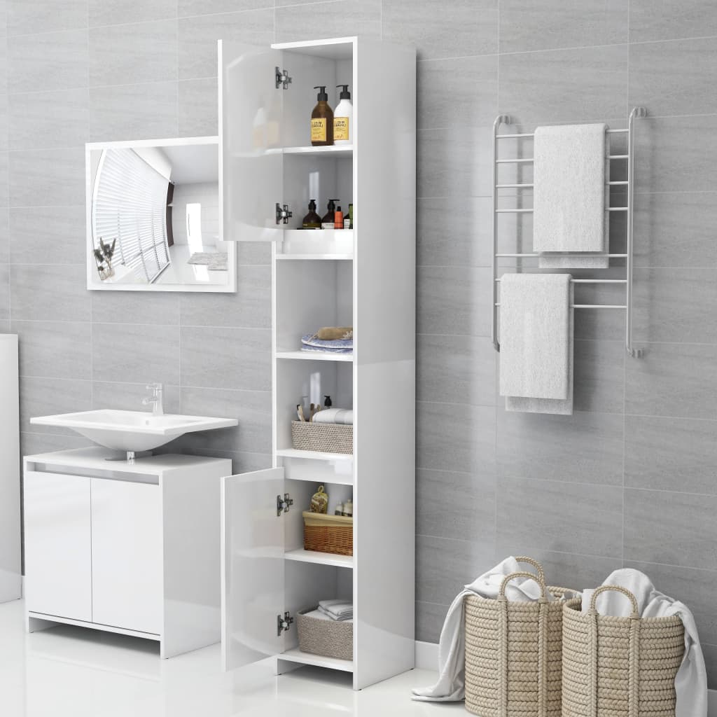 vidaXL Bathroom Cabinet High Gloss White 30x30x183.5 cm Engineered Wood