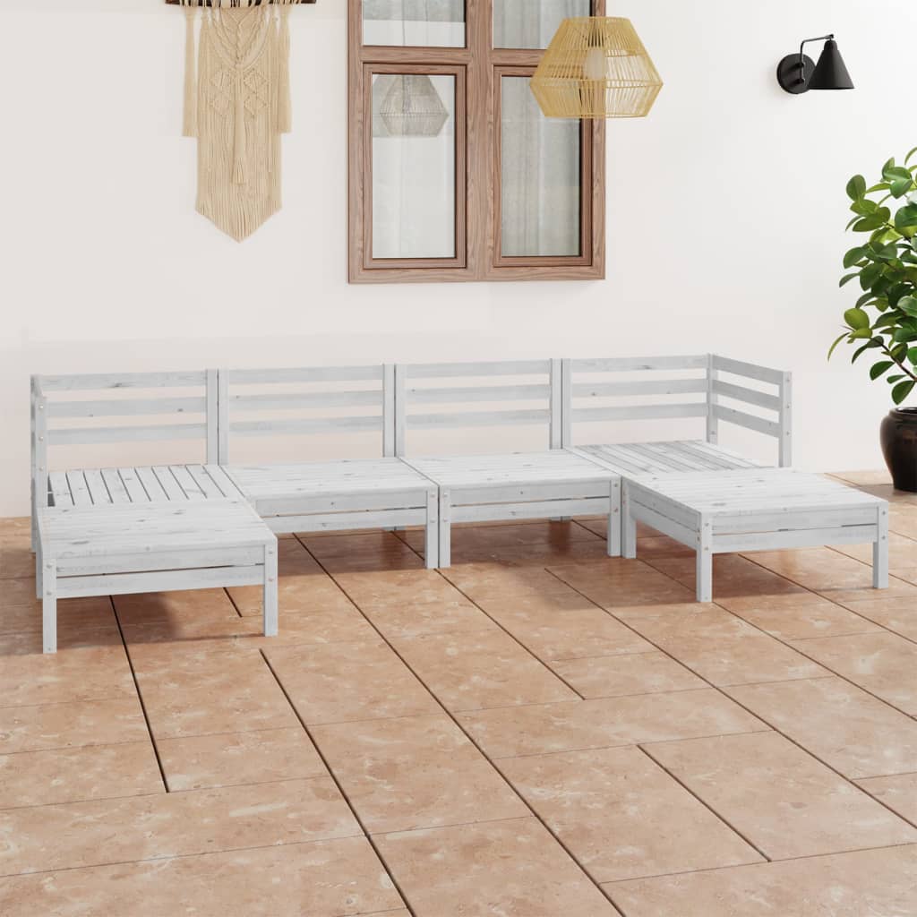 vidaXL 6 Piece Garden Lounge Set White Solid Pinewood