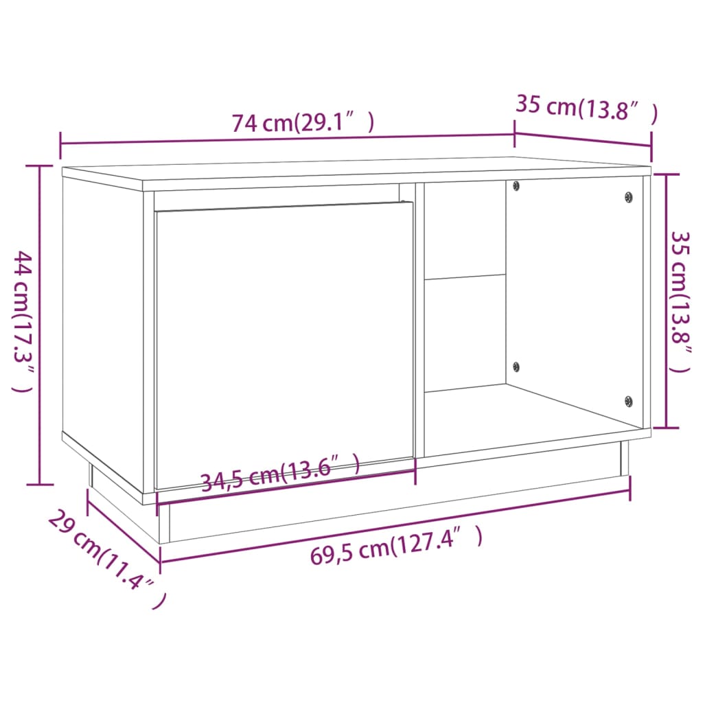 vidaXL TV Cabinet Grey 74x35x44 cm Solid Wood Pine