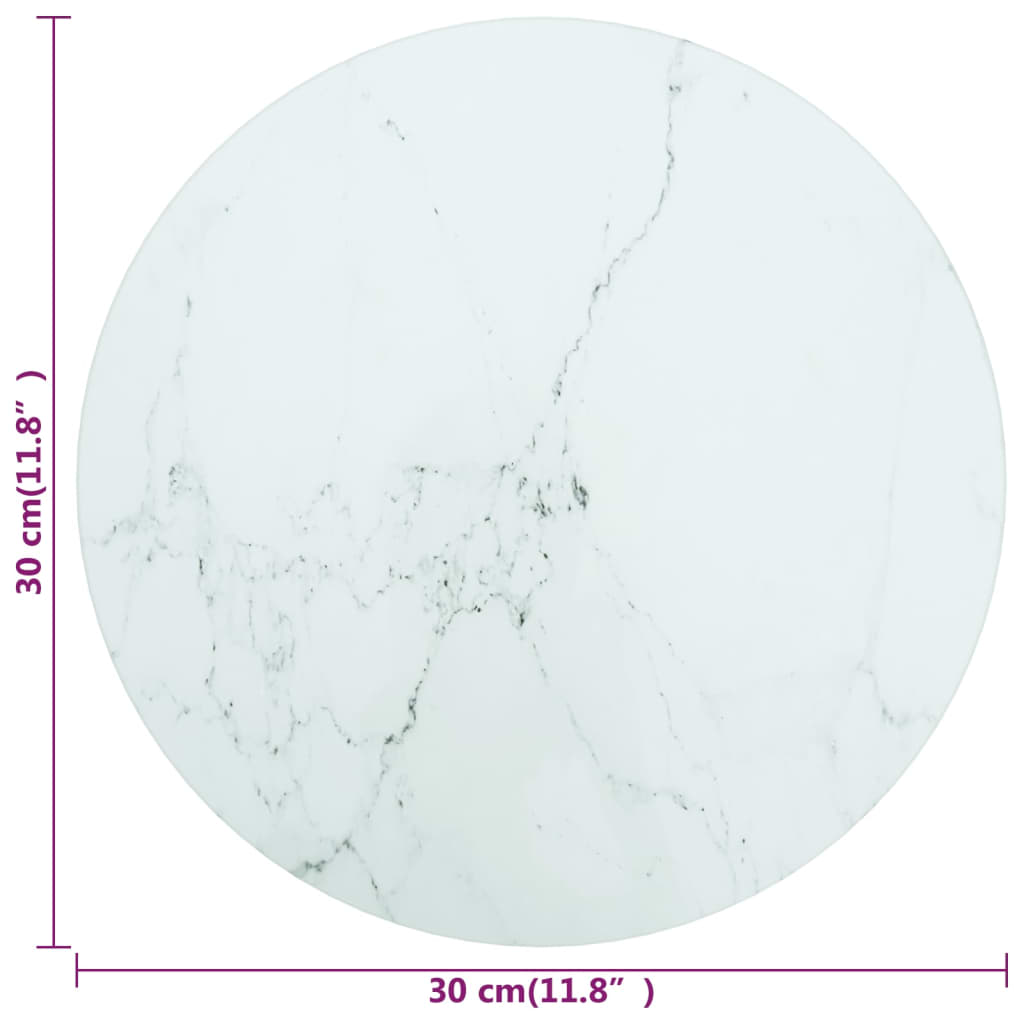 vidaXL Table Top White Ø30x0.8 cm Tempered Glass with Marble Design