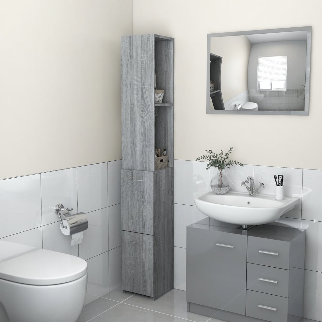 vidaXL Bathroom Cabinet Grey Sonoma 25x26.5x170 cm Engineered Wood