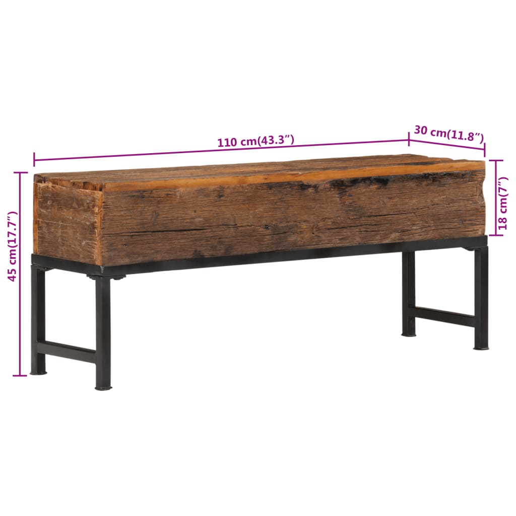vidaXL Bench 110 cm Solid Wood Reclaimed