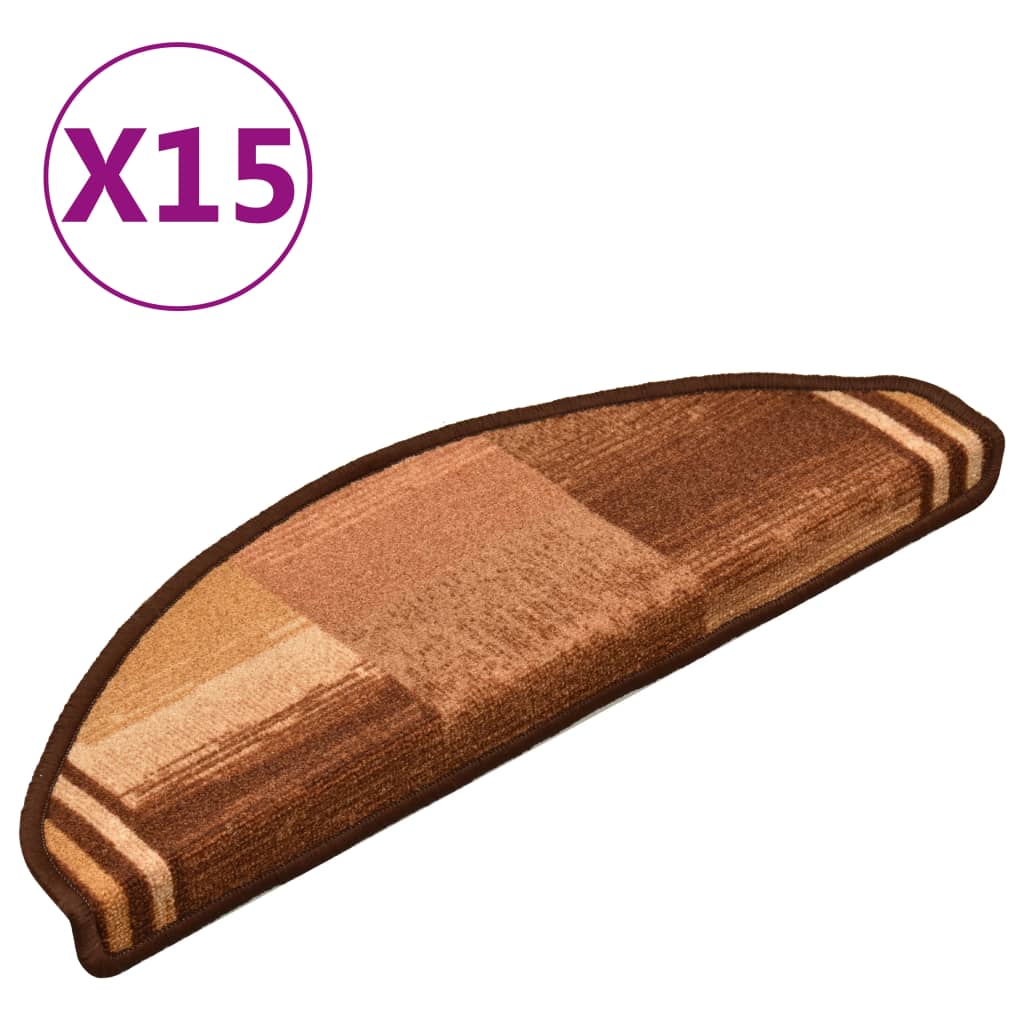 vidaXL Self-adhesive Stair Mats 15 pcs Brown 65x21x4 cm