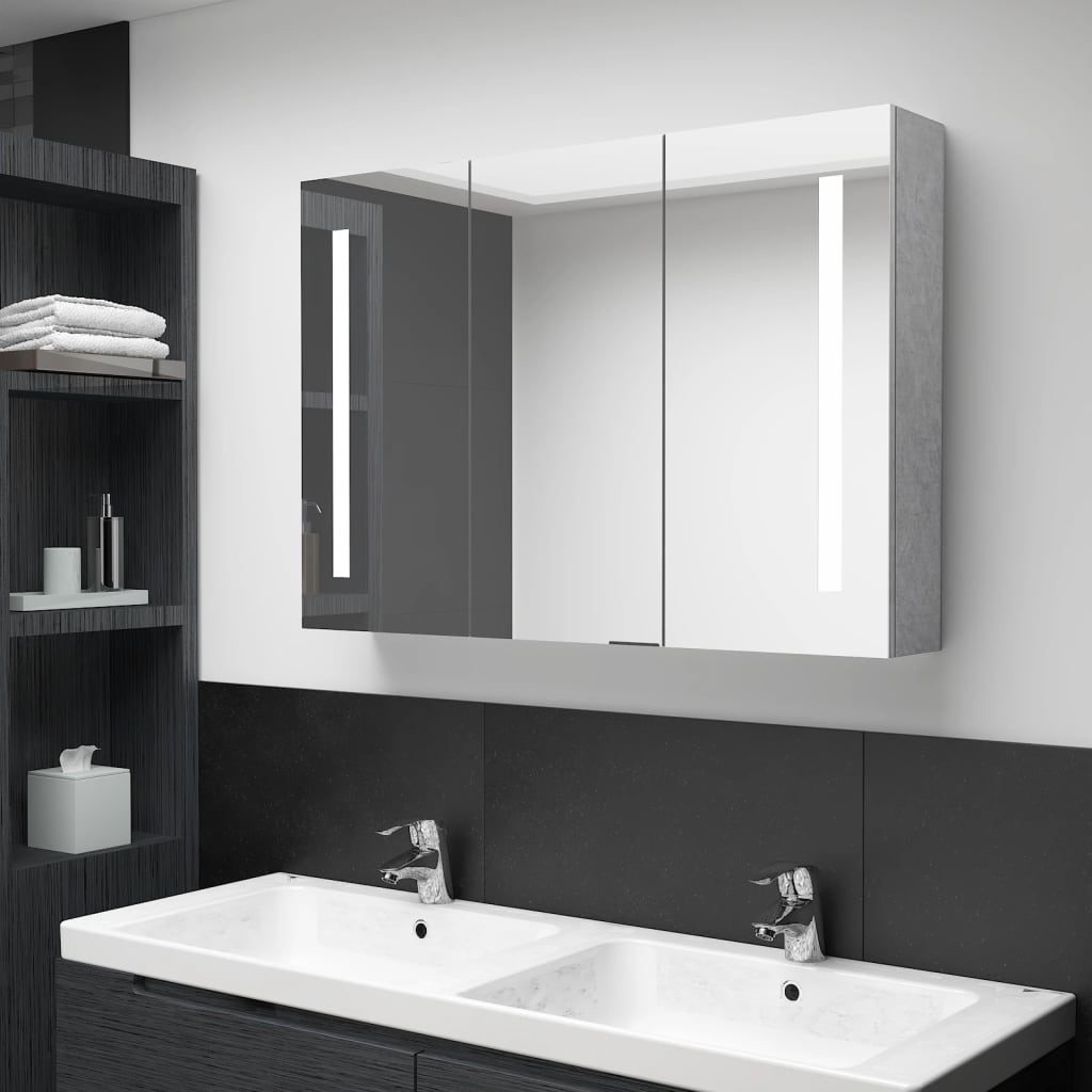 vidaXL LED Bathroom Mirror Cabinet Concrete Grey 89x14x62 cm