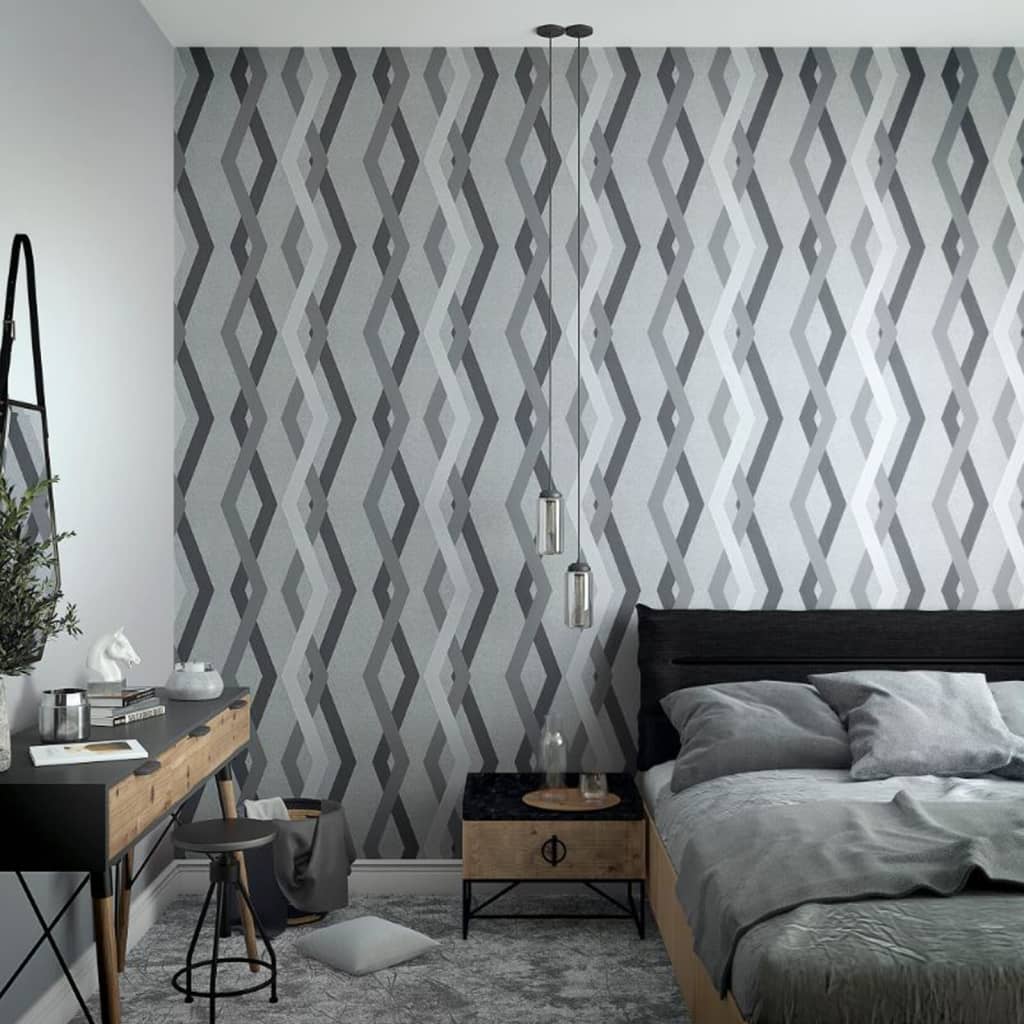 Noordwand Wallpaper Topchic Graphic Lines Diamonds Grey and Black