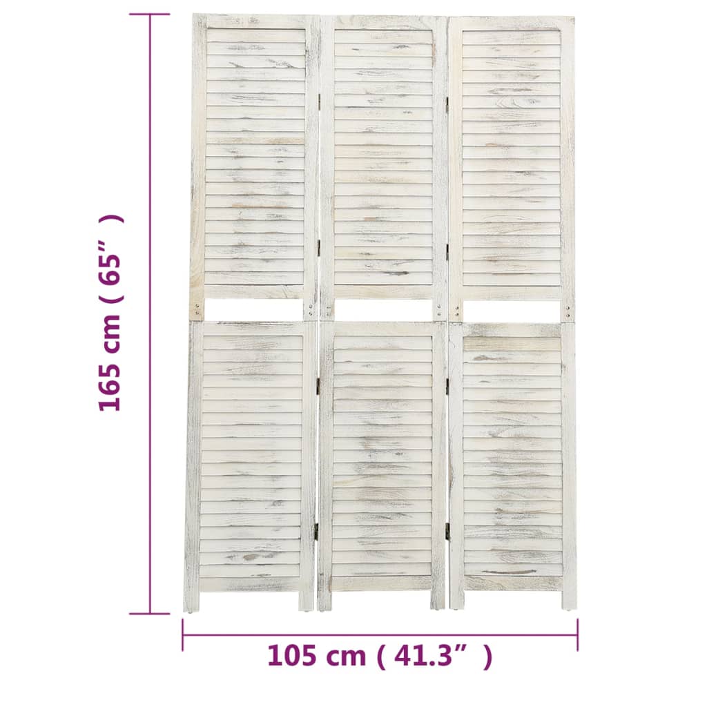 vidaXL 3-Panel Room Divider Antique White 105x165 cm Wood