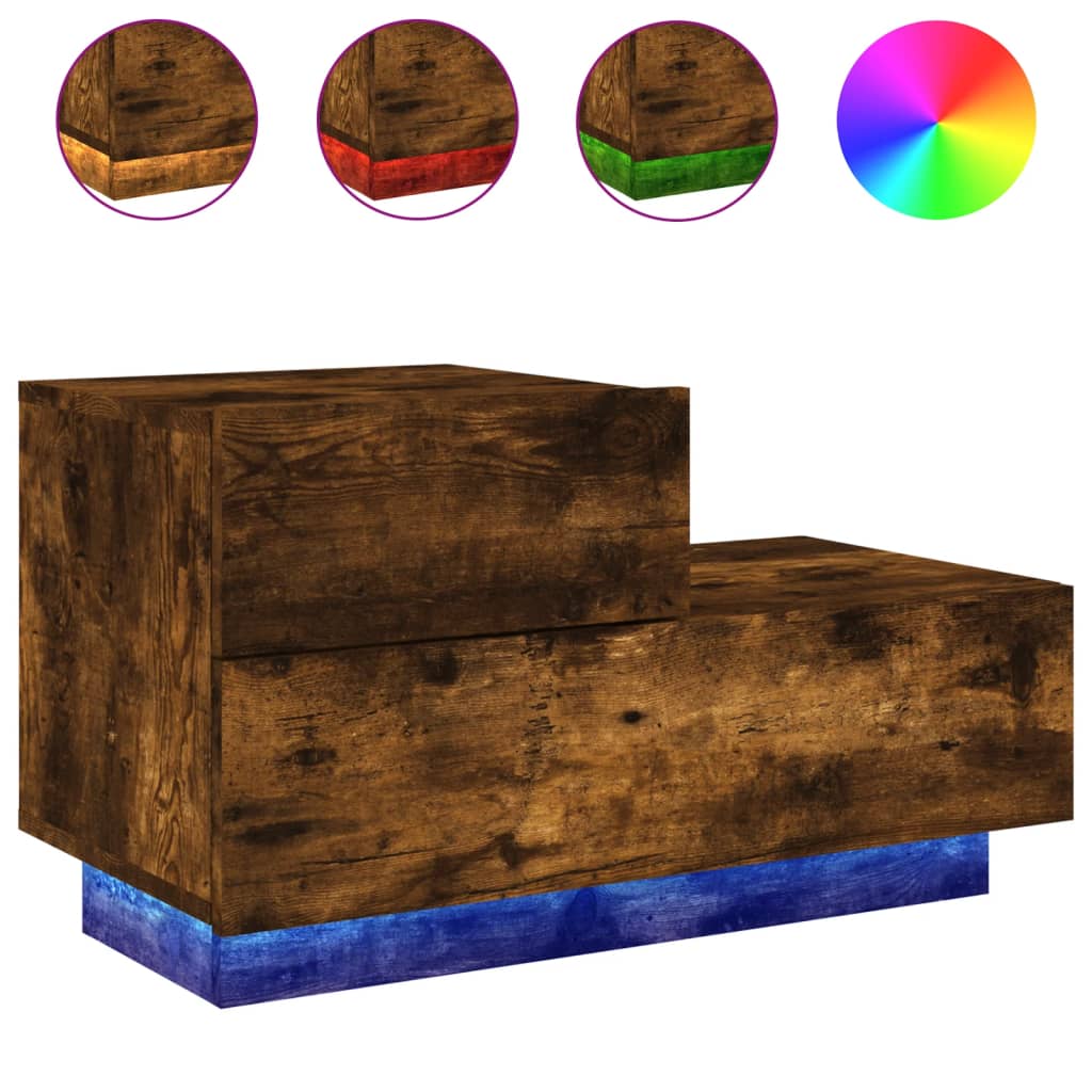 vidaXL Bedside Cabinet with LED Lights Smoked Oak 70x36x40.5 cm