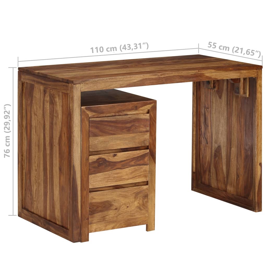 vidaXL Writing Table Solid Sheesham Wood 110x55x76 cm
