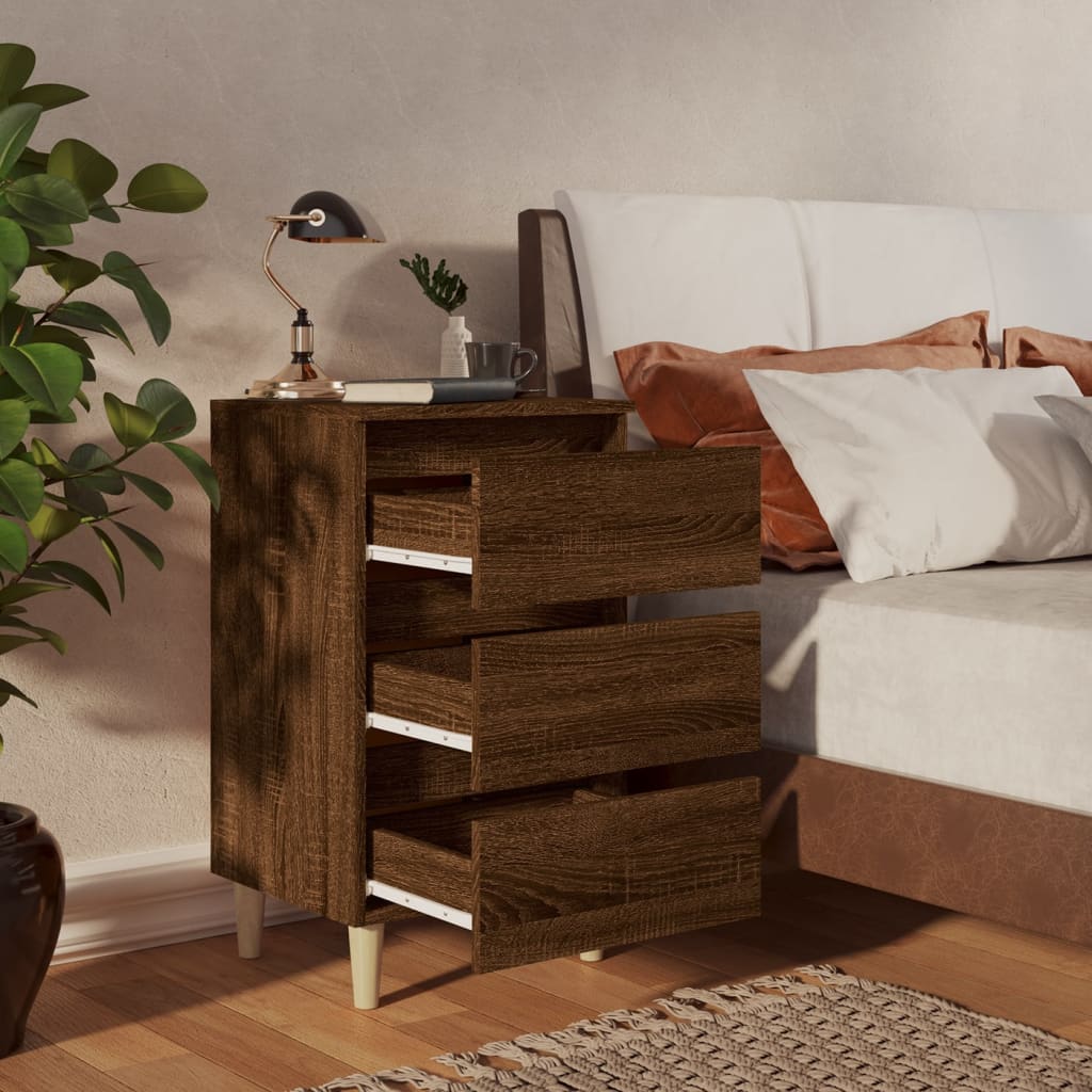 vidaXL Bed Cabinets with Solid Wood Legs 2 pcs Brown Oak 40x35x69 cm