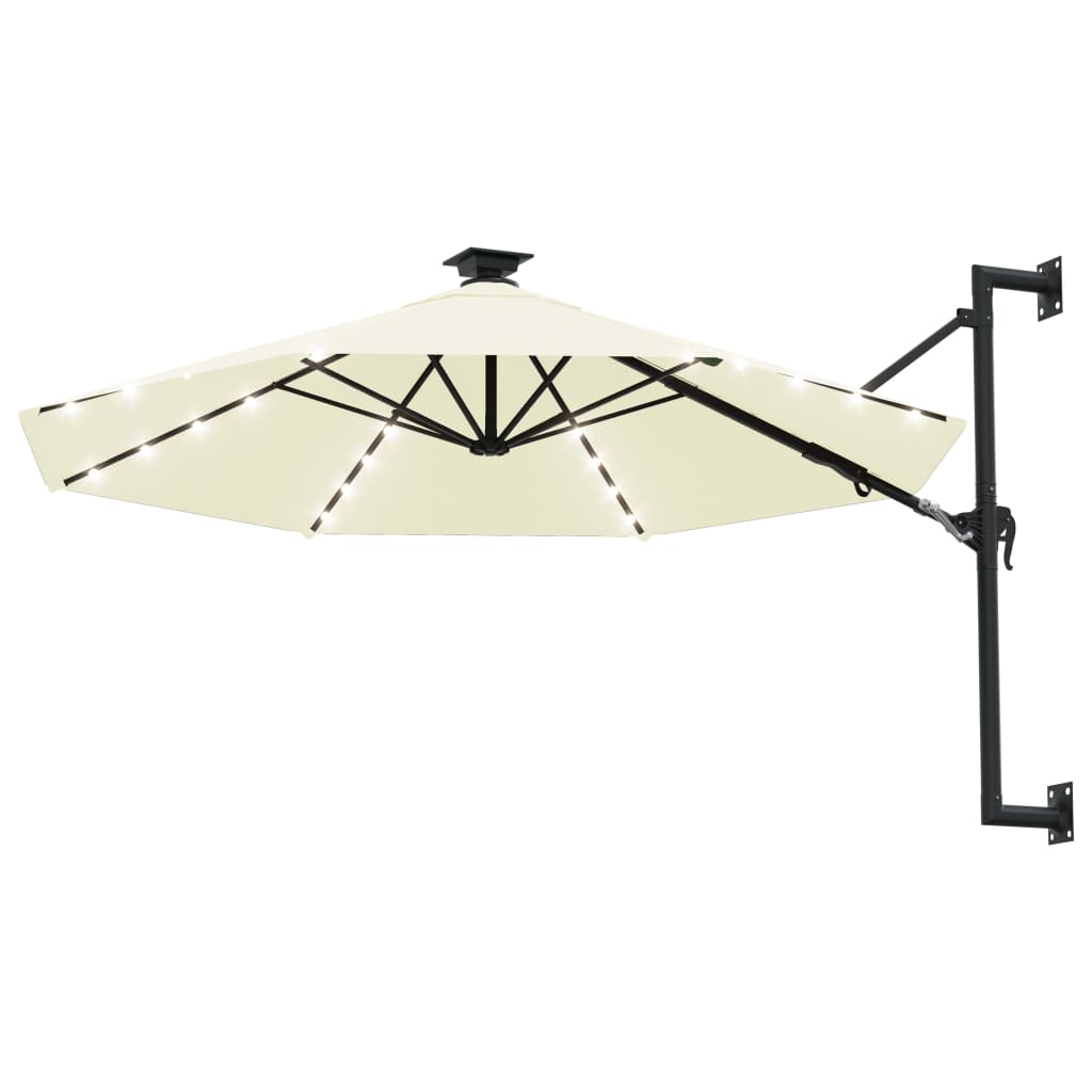 vidaXL Wall-mounted Parasol with LEDs and Metal Pole 300 cm Sand