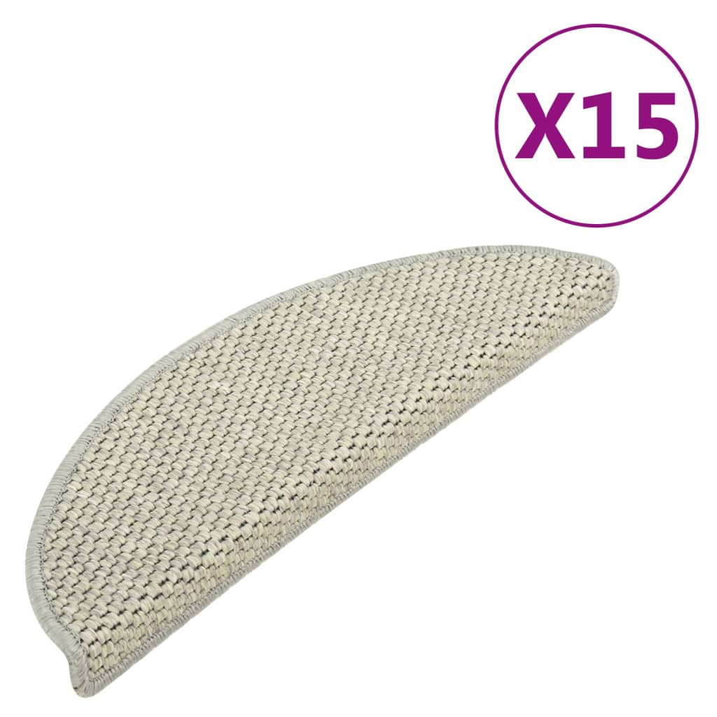 vidaXL Stair Mats Self-adhesive Sisal-Look 15 pcs 56x17x3 cm Grey