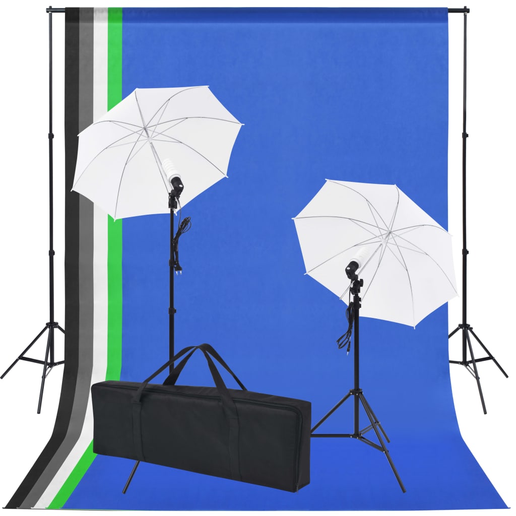 vidaXL Photo Studio Kit: 5 Coloured Backdrops & 2 Umbrellas