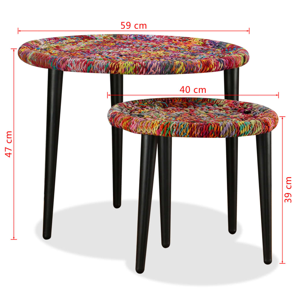 vidaXL Coffee Table Set 2 Pieces Chindi Weave Details Multicolour
