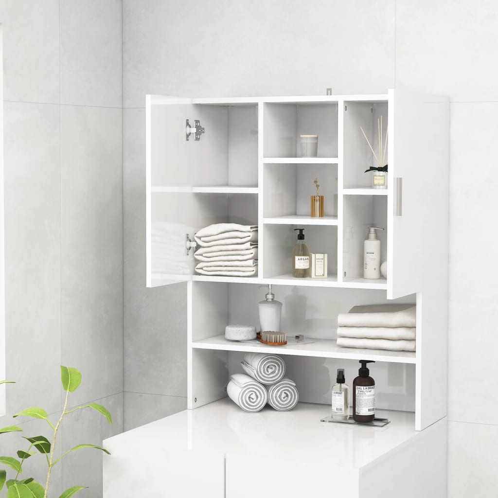 vidaXL Washing Machine Cabinet High Gloss White 70.5x25.5x90 cm