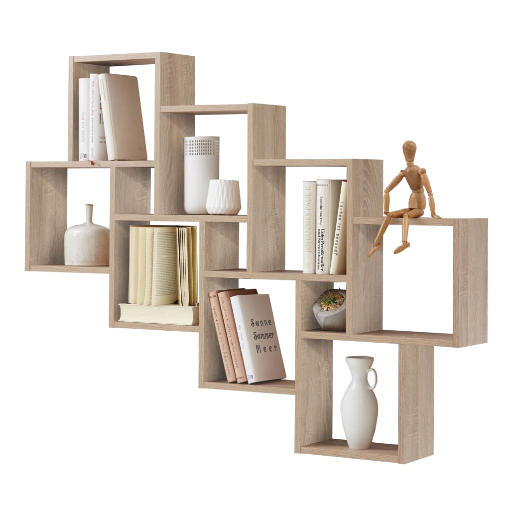 FMD Wall-Mounted Shelf with 11 Compartments Oak