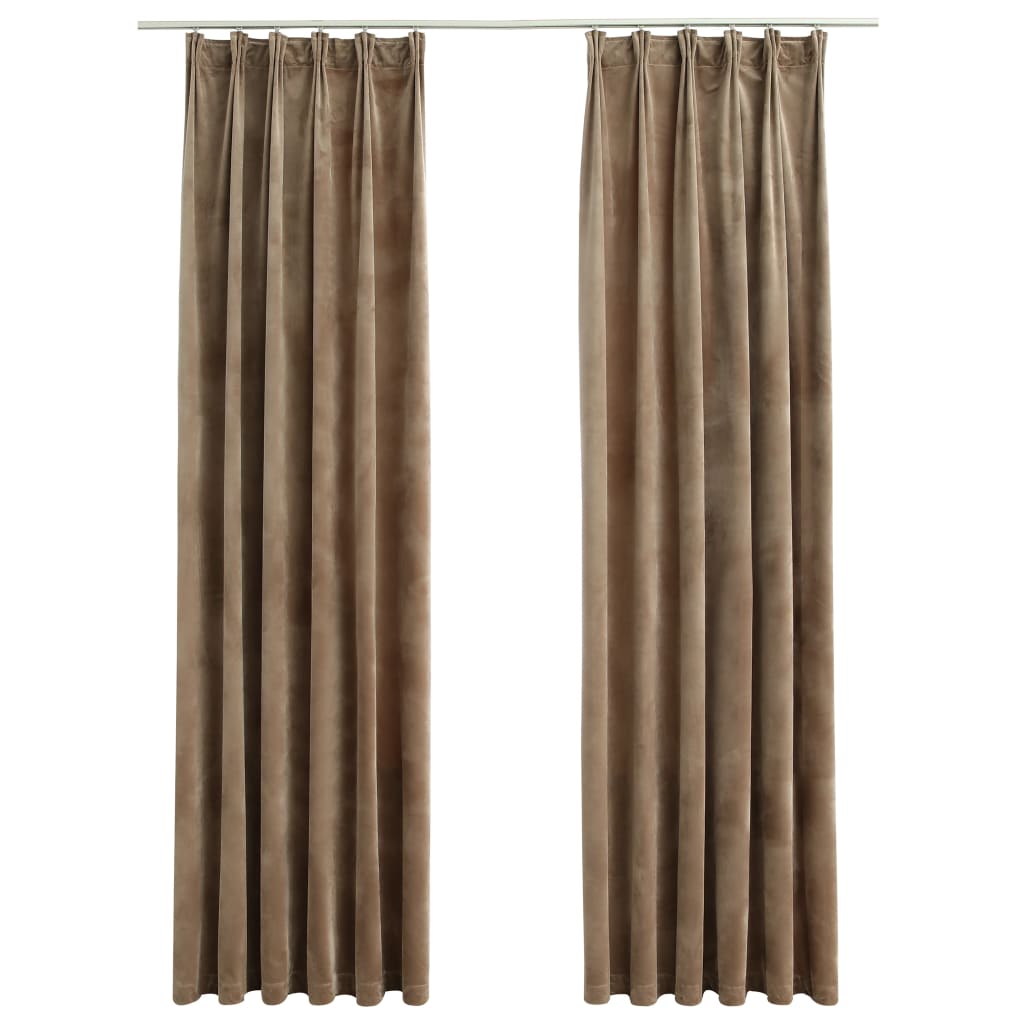 vidaXL Blackout Curtains 2 pcs with Hooks Velvet Beige 140x175 cm